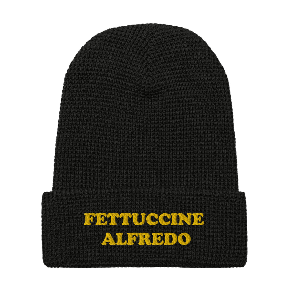 Fettuccine Alfredo Waffle Beanie - Yellow and Navy Embroidery - ninanush