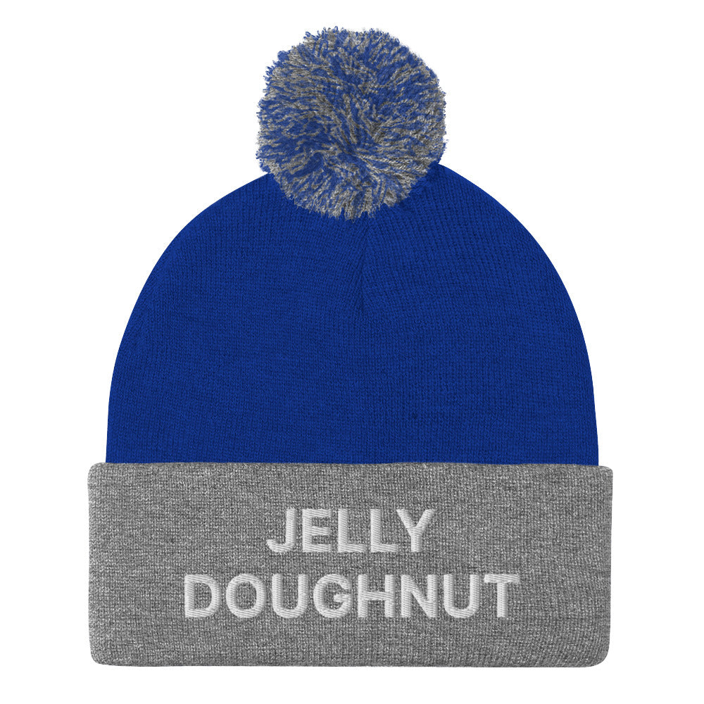 Gray and Royal Blue Jelly Doughnut Beanie from Nina's Funky Shop by ninanush - Do you love Jelly Doughnuts? Looking for a fun gift for a foodie? This warm and cozy, embroidered beanie is just what you need. Celebrate your favorite foods in style with this Jelly Doughnut Beanie. Perfect for jelly doughnut lovers and foodies of all kinds. Celebrate your favorite foods with our funny foodie apparel.