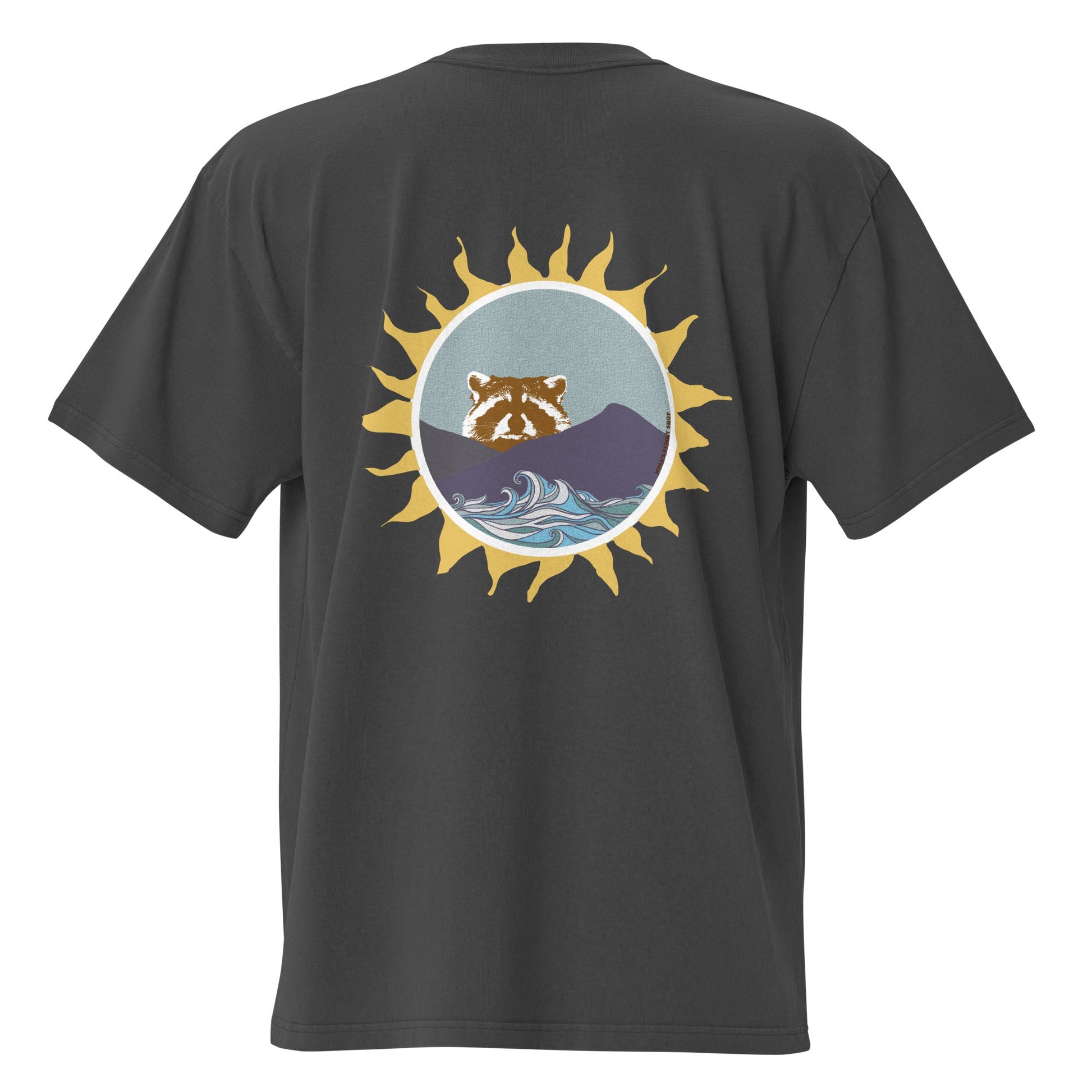 Raccoon Sun Urban Wildlife Oversized Graphic T-Shirt - ninanush