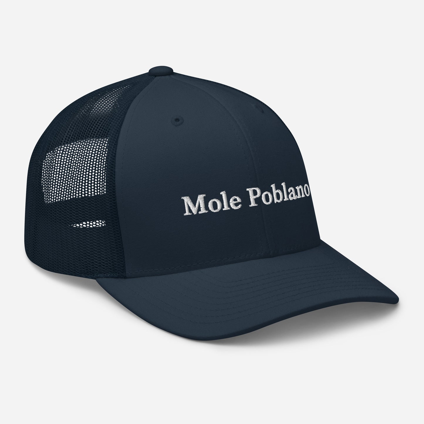 Navy Mole Poblano Trucker Hat from Nina's Funky Shop by ninanush - Love mole poblano? Looking for a fun foodie gift? This mole poblano hat is comfortable, comes in a variety of colors with a convenient adjustable closure. This embroidered trucker hat celebrates the ancient traditional dish of Mexico, mole poblano. Stand out and eat your favorite foods in our unique foodie apparel.