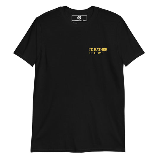 Black I'd Rather Be Home T-Shirt This "Id Rather Be Home T-shirt" is soft, comfortable and perfect for everyday introvert streetwear. It's a classic cotton tee with a funny saying, expertly printed on the front. Stand out in our sarcastic graphic tees and funny foodie apparel. Designed by Nina and made just for you. 