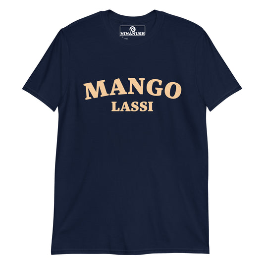Navy Mango Lassi T-shirt from Nina's Funky Shop by ninanush - Mango Lassi 🔥 Do you love mango lassis? Looking for a unique foodie gift? Look no further! Our Mango Lassi T-shirt is just what you need. It's a college-style, crew neck foodie shirt for Indian food enthusiasts. If you love mago lassi, this funny food shirt was designed just for you. Celebrate your favorite foods and drinks in our funky foodie apparel, designed by Nina and made just for you.