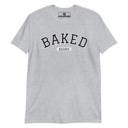Gray Baked Beans T-shirt from Nina's Funky Shop by ninanush - Do you love baked beans? Looking for a fun gift for a foodie? Our Baked Beans T-shirt might be just what you need! This baked beans shirt is soft, comfortable and designed by Nina, just for you. Wear this funny foodie shirt and show off your love of baked beans. It's a statement tee that's sure to turn head. 