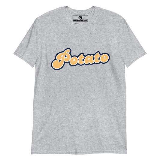 Gray Potato Shirt from Nina's Funky Shop by ninanush - Are you a potato? Do you love potatoes? We have the perfect shirt for you! Introducing our Potato Shirt. This funny foodie tee is soft and comfortable with the word "Potato", expertly printed across the front. It's a statement shirt for potato enthusiasts and foodies of all kinds.