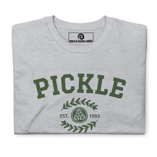 Gray pickle t-shirt - Love pickles? Looking for a funny gift for a pickle lover? Our Pickle University T-Shirt is soft, comfortable and made just for you. It's a funny pickle shirt that's perfect for pickle enthusiasts, foodies and beyond.