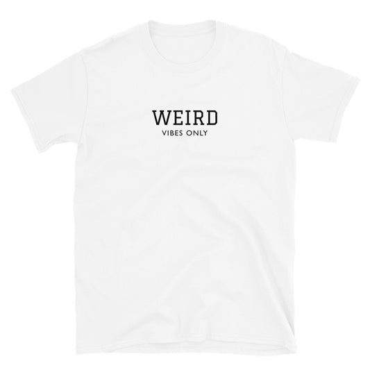 White weird vibes only t-shirt - This weird vibes only t-shirt is a unique and funny t-shirt for weird people. It's a simple t-shirt with a cute saying about being weird. Weird is wonderful and everyone is a little weird - so celebrate your weirdness, be yourself and radiate those weird vibes in this funky tee. Or a funny gift for your weird friends.