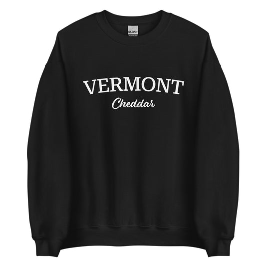 Black Vermont Cheddar Sweatshirt from Nina's Funky Shop by ninanush - Do you love cheddar cheese? Looking for a food themed gift? Introducing our Vermont Cheddar Sweatshirt! It's a New England foodie sweatshirt for cheddar cheese lovers like you. This Vermont varsity sweatshirt is unisex and perfect for Vermonters. It's a cheddar enthusiast sweatshirt is designed by Nina and made just for you.