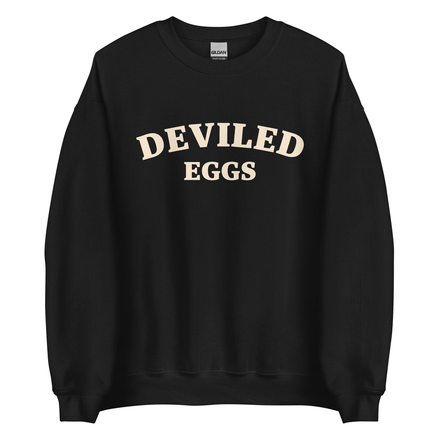 Black Deviled Eggs Sweatshirt from Nina's Funky Shop by ninanush - Love Deviled eggs? Looking for a funny foodie gift? A funny college style deviled egg sweatshirt for foodies and beyond. It's a soft and comfortable crew neck sweatshirt with a unique and funny food design. A perfect sweatshirt for deviled egg lovers and quirky gift for foodies. Eat deviled eggs and make a statement. It's funny, weird and sure to turn heads.