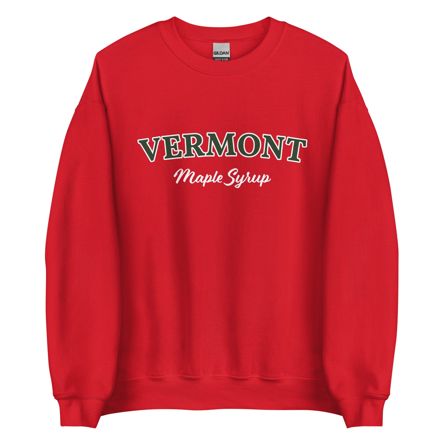 Red Vermont Maple Syrup Sweatshirt from Nina's Funky Shop by ninanush - Love real maple syrup? Need a fun New England Gift? Our Vermont Maple Syrup Sweatshirt is just for you. It's a funny foodie sweatshirt for maple syrup lovers and foodies of all kinds. This unisex, crew neck sweatshirt has "Vermont Maple Syrup" on the front. The perfect Vermont Sweatshirt for maple syrup enthusiasts.