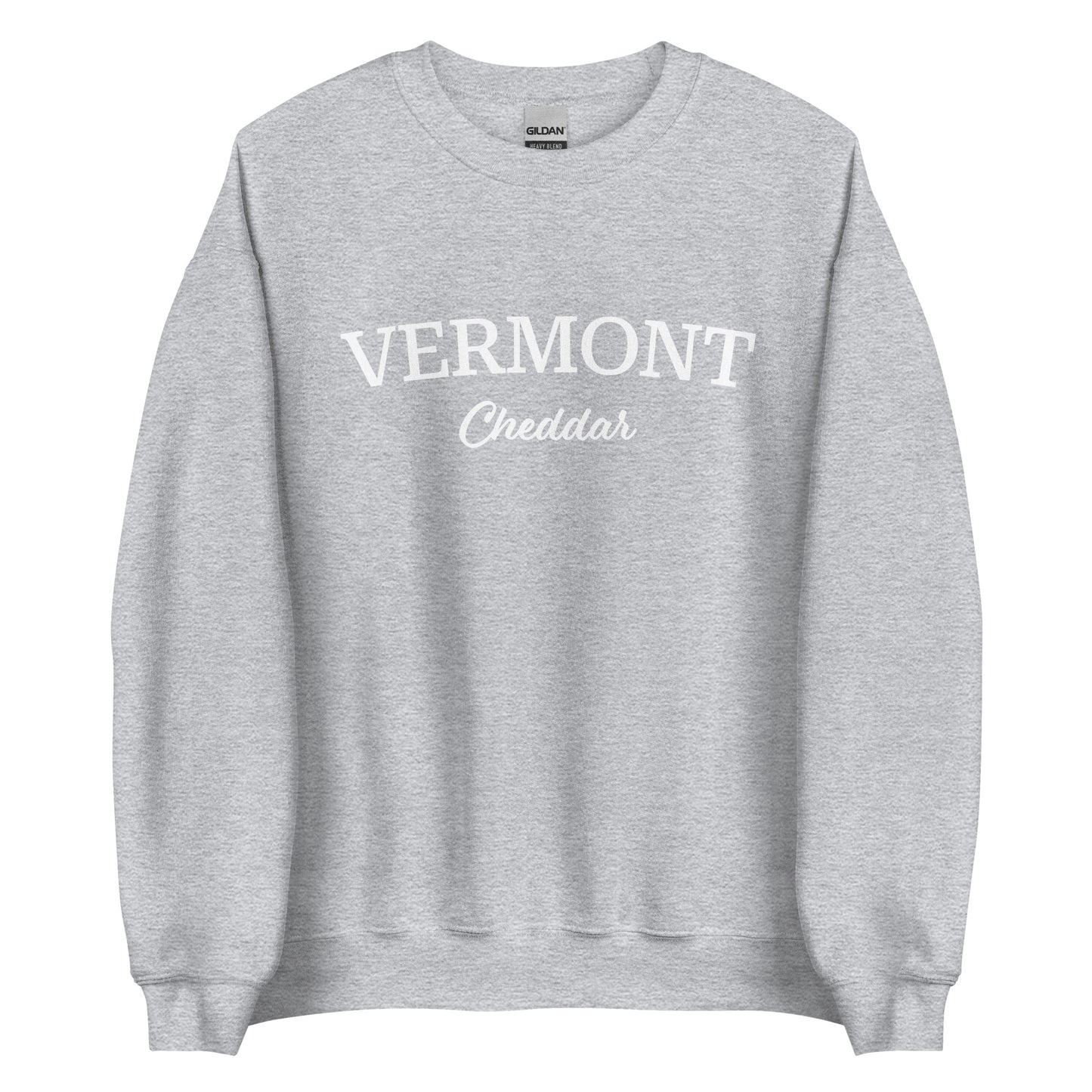 Gray Vermont Cheddar Sweatshirt from Nina's Funky Shop by ninanush - Do you love cheddar cheese? Looking for a food themed gift? Introducing our Vermont Cheddar Sweatshirt! It's a New England foodie sweatshirt for cheddar cheese lovers like you. This Vermont varsity sweatshirt is unisex and perfect for Vermonters. It's a cheddar enthusiast sweatshirt is designed by Nina and made just for you.