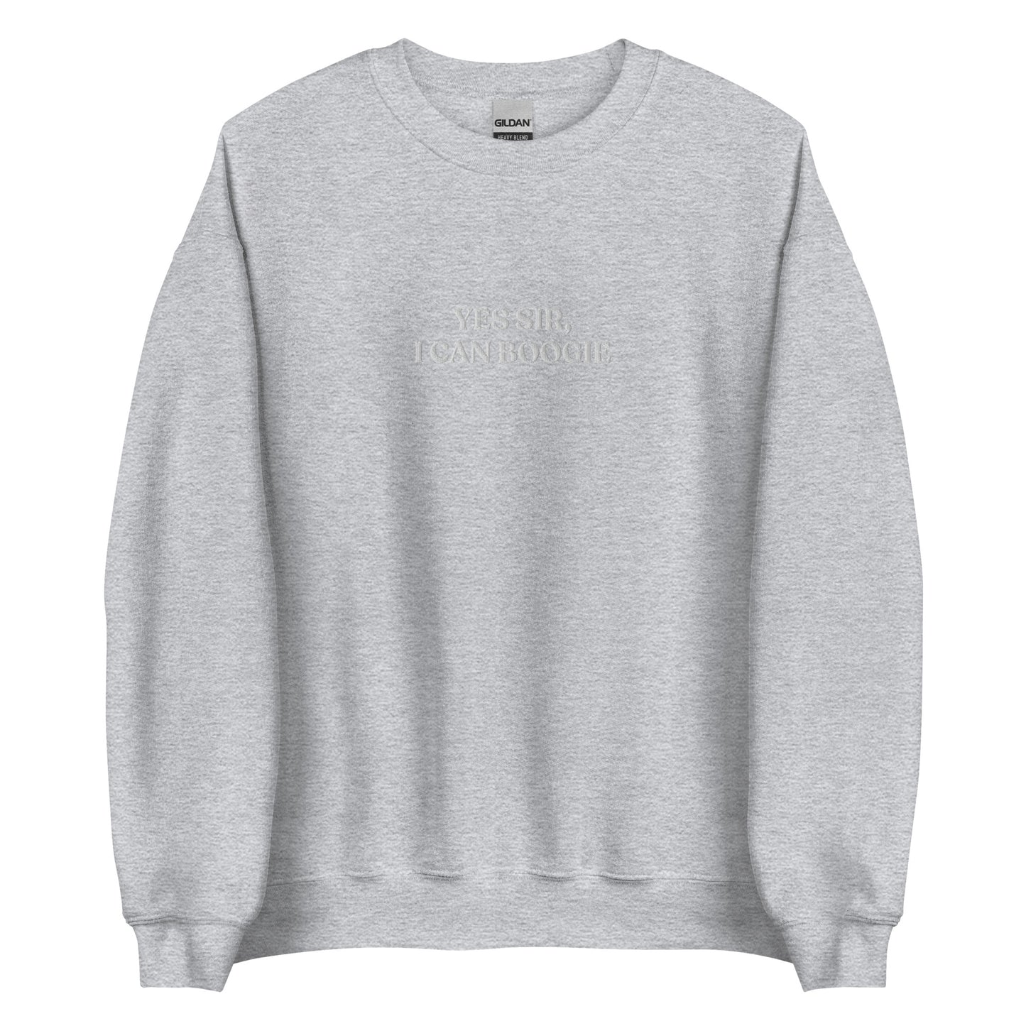 Light Gray Yes Sir, I Can Boogie Sweatshirt from Nina's Funky Shop by ninanush - Love to boogie? Looking for a funny gift for a dancer or a disco lover? Our Yes Sir, I Can Boogie Sweatshirt is soft, comfortable and just what you need. It's a unisex Crewneck sweatshirt that comes in a variety of colors with "Yes Sir, I Can Boogie", expertly embroidered in the front center. A funny disco lover sweatshirt or quirky streetwear for everyday.
