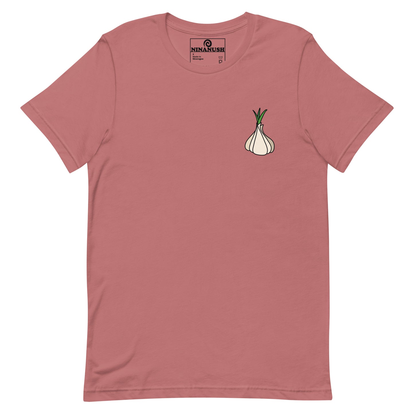 Purple garlic t-shirt from Nina's Funky Shop by ninanush - Calling all garlic lovers! This classic cotton tee comes in a variety of colors with a head of garlic expertly printed on the front. It's a unique garlic lover graphic tee that stands out and makes the perfect funky shirt for garlic enthusiasts. Eat garlic in style and make a statement in our funny foodie clothing and accessories.