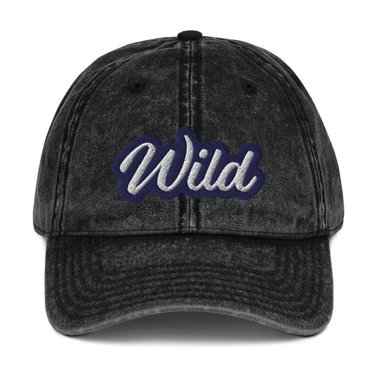 Faded black wild dad hat - This wild dad hat is comfortable, adjustable and is made just for you. It's a faded vintage-style cotton dad hat with the word "wild" embroidered on the front. This unisex wild dad hat comes in a variety of stylish colors. Wear this unique dad hat as everyday wear or give it as a funny gift for a wild friend.