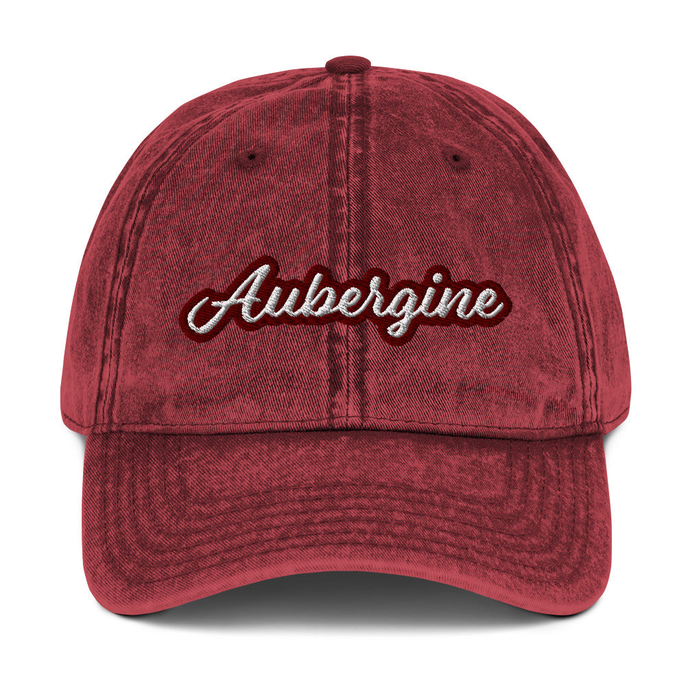 Maroon aubergine dad hat for foodies - This vintage style aubergine dad hat is just what every eggplant lover needs. Make a statement in this funky aubergine dad hat. It's stylish, unique, designed for eggplant enthusiasts and made just for you. Give it as a gift for an eggplant lover or wear this funny foodie dad hat to add a little personality to your look. 