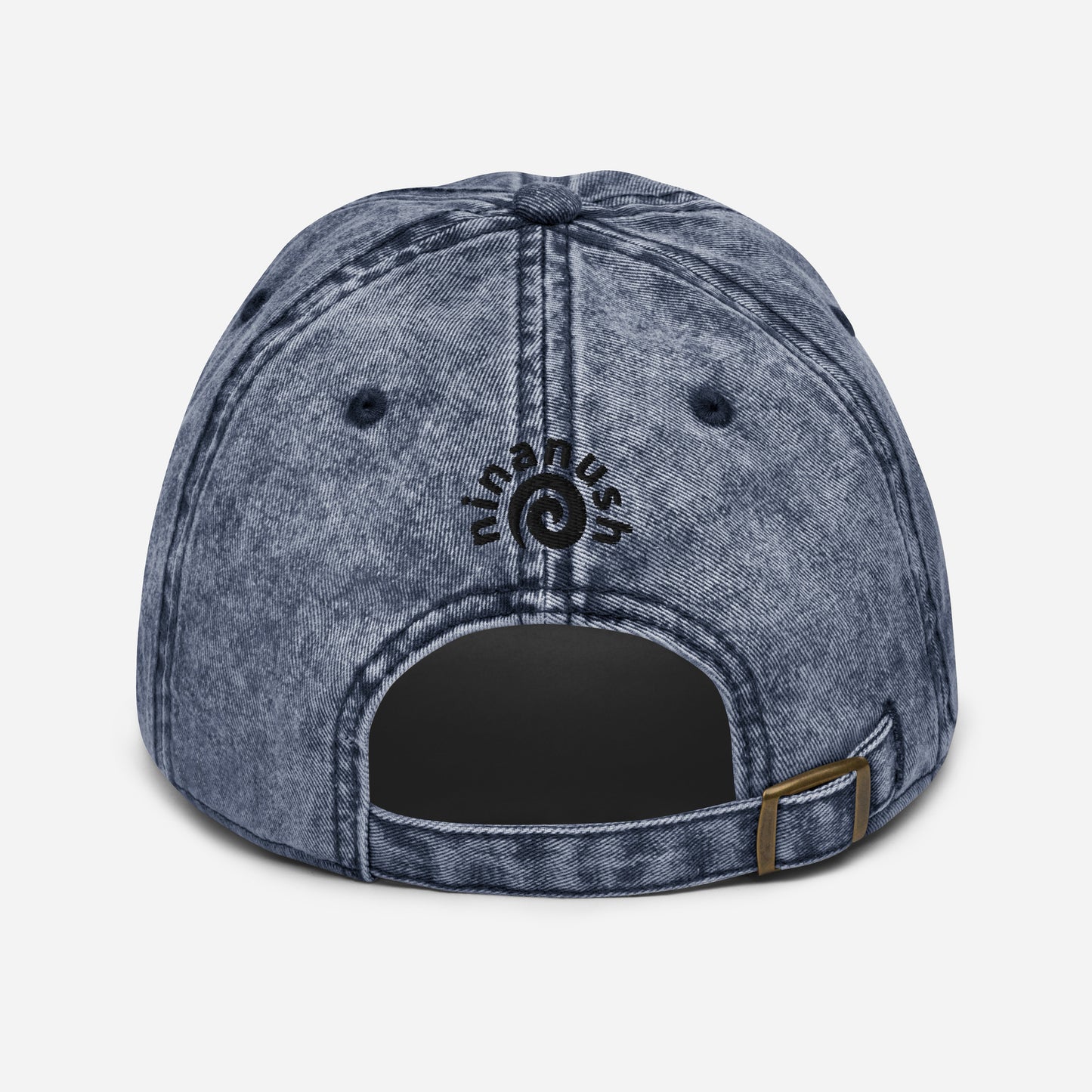 Back of navy halva dad hat - A halva dad hat for halva lovers and worldly foodies. Eat your favorite halva in style and share your foodie passions. This trendy halva hat is made of cotton, with a washed out vintage style and an eye-catching embroidery. Add a little personality to your look with this unique halva hat or give it as a gift for a halva enthusiast.