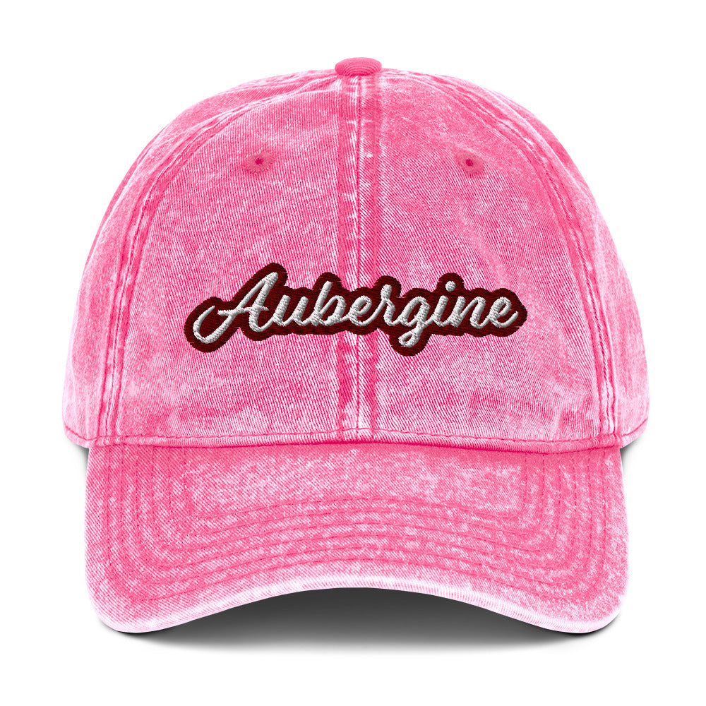 Pink eggplant dad hat for foodies - This vintage style aubergine dad hat is just what every eggplant lover needs. Make a statement in this funky aubergine dad hat. It's stylish, unique, designed for eggplant enthusiasts and made just for you. Give it as a gift for an eggplant lover or wear this funny foodie dad hat to add a little personality to your look. 
