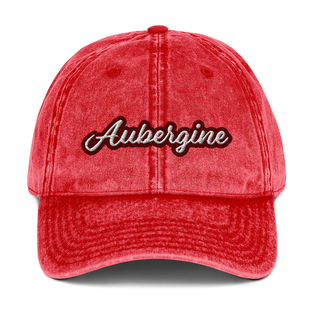 Red aubergine dad hat for foodies - This vintage style aubergine dad hat is just what every eggplant lover needs. Make a statement in this funky aubergine dad hat. It's stylish, unique, designed for eggplant enthusiasts and made just for you. Give it as a gift for an eggplant lover or wear this funny foodie dad hat to add a little personality to your look. 