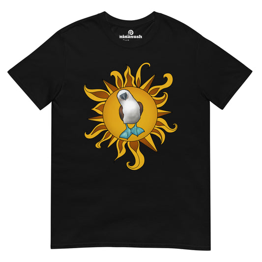 Black Blue-Footed Booby T-Shirt with a funky sun and bird design.