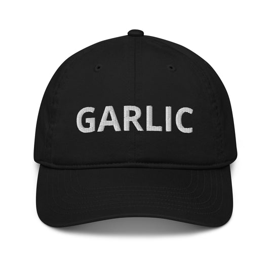 Cute and funky vegan garlic hat. Make a statement in this classic dad hat. Its cute, unique and a nice dad hat never goes out of style—especially one that’s made of 100% organic cotton. Complement your outfits with this sustainable eco-friendly garlic hat! Shop funky eco friendly foodie hats in the shop. 