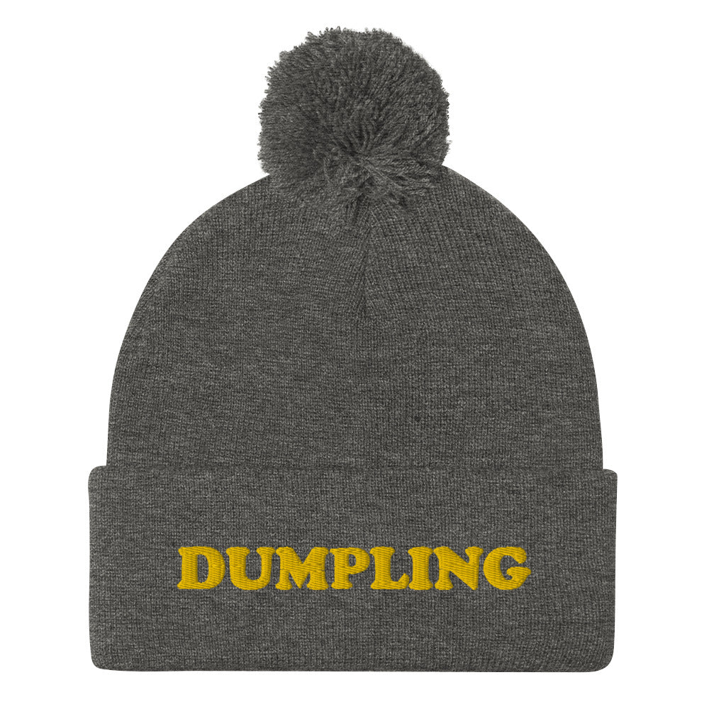 Funky gray dumpling beanie - Are you a dumpling enthusiast? This dumpling beanie hat is all you've been missing. Now you can eat your favorite dumplings in a unique dumpling hat with a classic pom pom on top. Stay weird and stay warm in this cozy and unusual food beanie hat.  Celebrate your favorite dumplings in our funky foodie beanies & clothing.