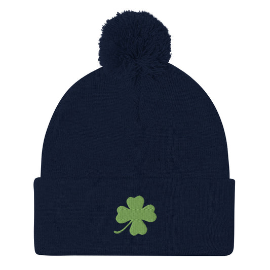 Four Leaf Clover Pom-Pom Beanie / Shamrock Hat / Clover Winter Hat / Lucky Hat / Lucky Gift / Cute Shamrock Winter Hat / Green Clover Hat